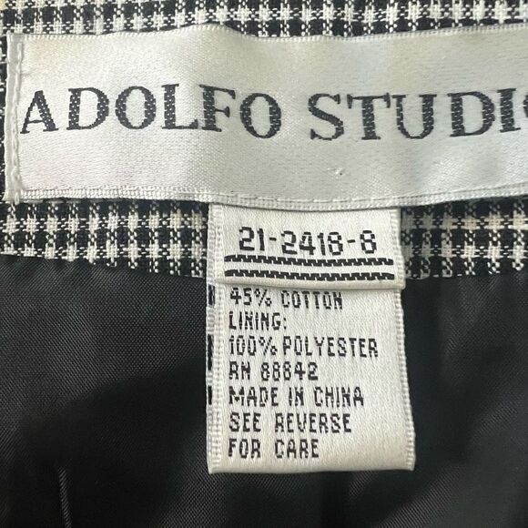 Adolfo Studio Womens  Notch Lapel Single Breasted  Checked Gray Blazer Size 10 - Picture 7 of 10